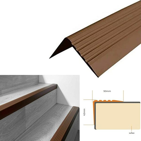 50mm x 42mm Bullnose Stair Nosing Non Slip Rubber Angle Step Edge