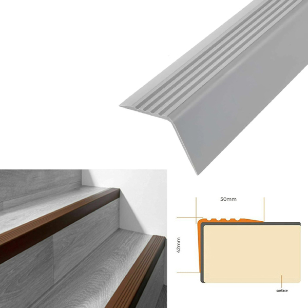 50mm x 42mm Bullnose Stair Nosing Non Slip Rubber Angle Step Edge