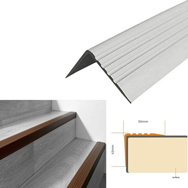 50mm x 42mm Bullnose Stair Nosing Non Slip Rubber Angle Step Edge