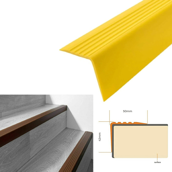 50mm x 42mm Bullnose Stair Nosing Non Slip Rubber Angle Step Edge