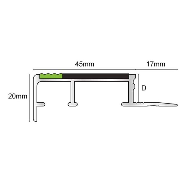 Aluminator Tile-In Stair Nosing For 12.5mm Flooring With PVC Insert