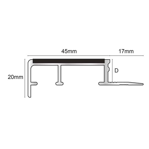 20mm x 45mm Ceramic Tile-In Stair Nosing For 10mm Flooring With PVC Insert