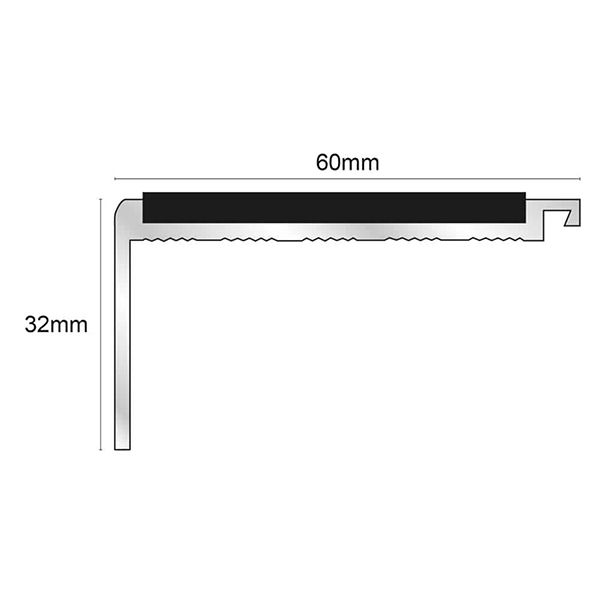 60mm x 32mm Commercial Stair Nosing With Non Slip PVC Insert