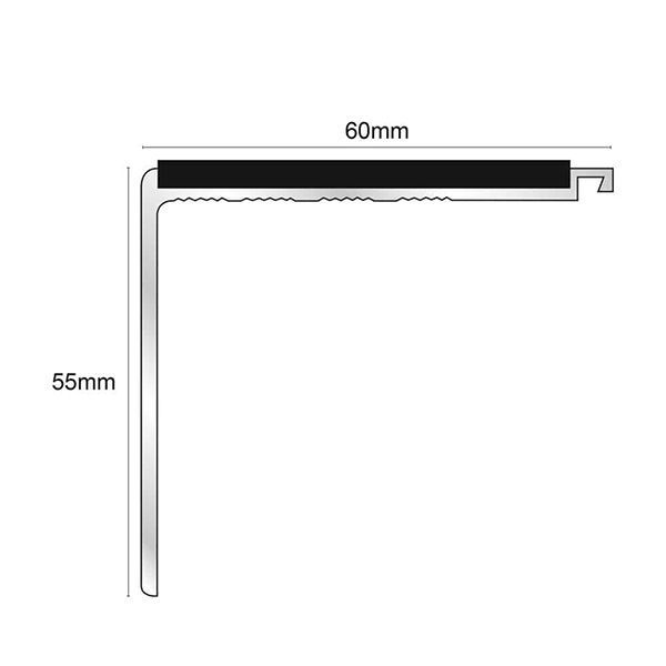 60mm x 55mm Commercial Stair Nosing With Non Slip PVC Insert Stair Edge Protection