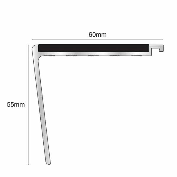 60mm x 55mm Rakeback Aluminium Stair Nosing With Non Slip PVC Insert