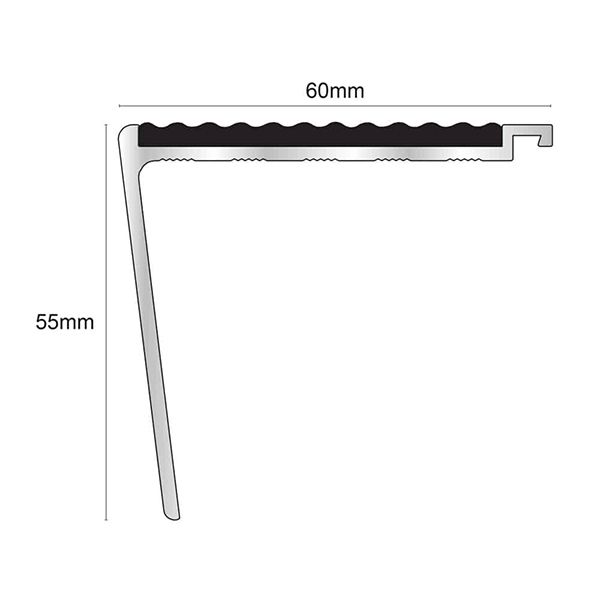 60mm x 55mm Rakeback Stair Nosing With Non Slip Tredsafe PVC Insert