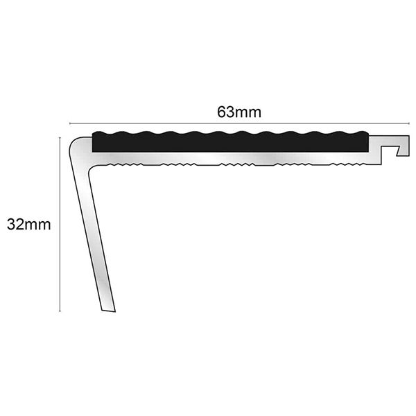 63mm x 32mm Rakeback External Stair Nosing With Tredsafe PVC Insert