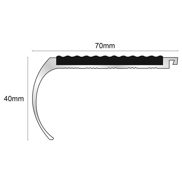 70mm x 40mm Commercial Stair Nosing  With Non Slip Tredsafe PVC Insert