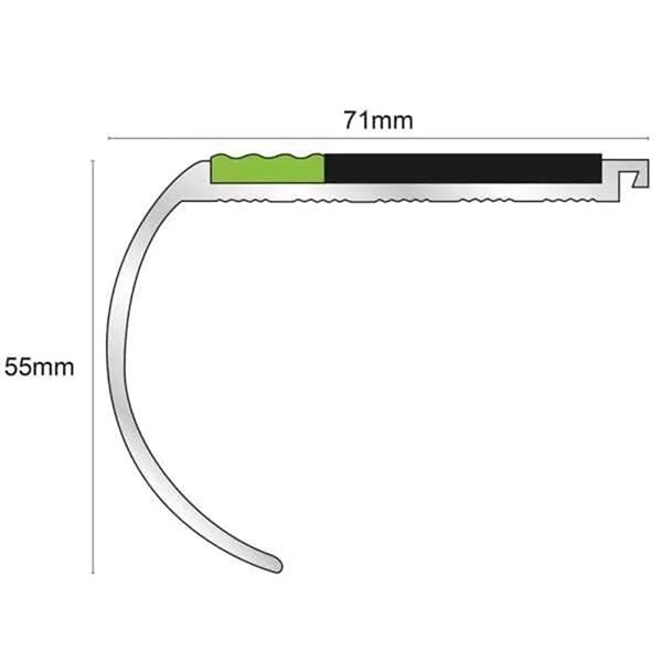 71mm x 55mm Aluminator Bullnose Stair Nosing with Anti-slip PVC Insert Step Edge Protection