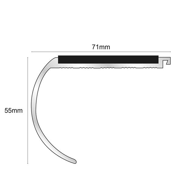 71mm x 55mm Bullnose Aluminium Stair Nosing With PVC Insert