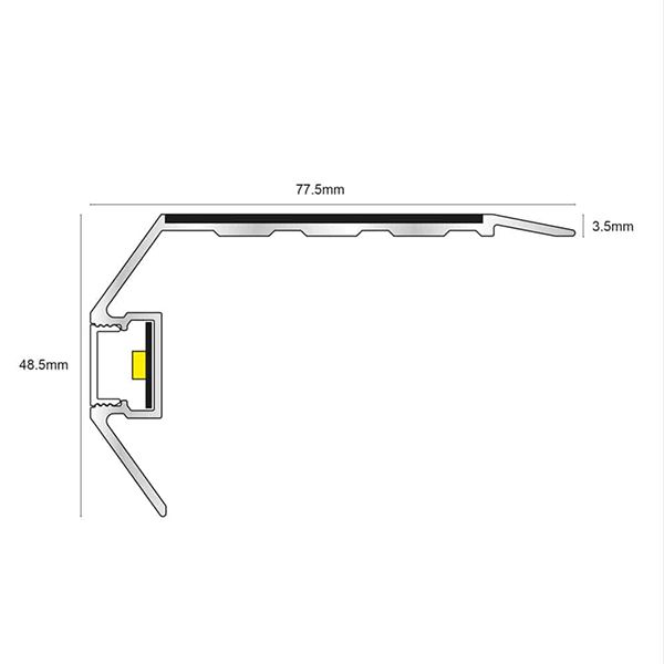 77.5mm x 48.5mm Treadlite Commercial Stair Nosing Vision Light Down With PVC Insert