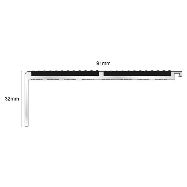 91mm x 32mm Commercial Stair Nosing With Non Slip Tredsafe PVC Insert