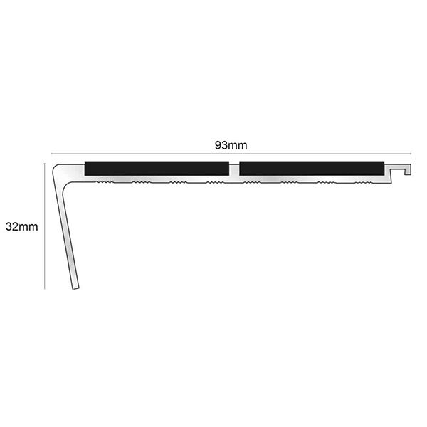 93mm x 32mm Rakeback Commercial Stair Nosing With Non Slip PVC Insert Stair Nosing Edge Trim