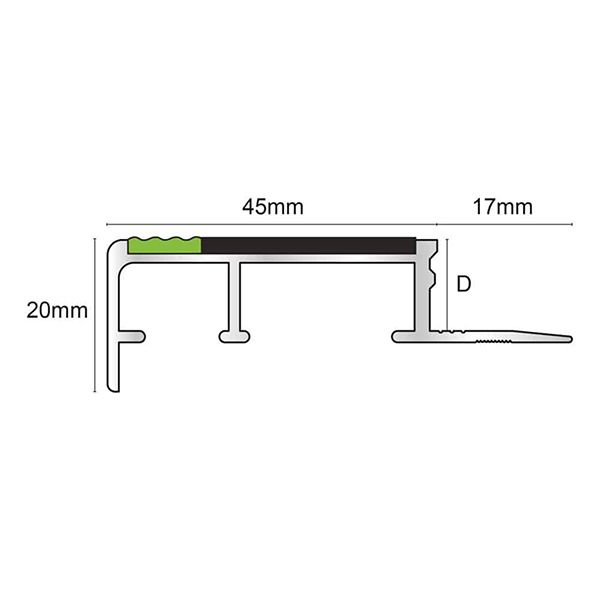 Aluminator Tile-In Stair Nosing For 10mm Flooring With PVC Insert