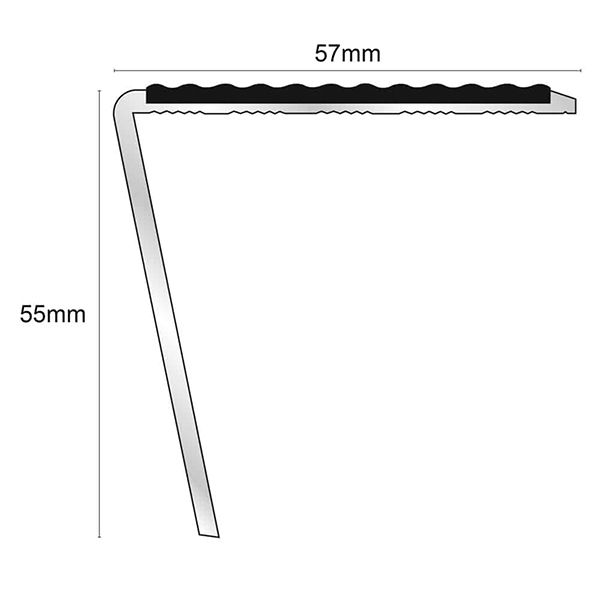 57mm x 55mm Rakeback Stair Nosing Edge Trim With Tredsafe Pvc Insert DDA Compliant