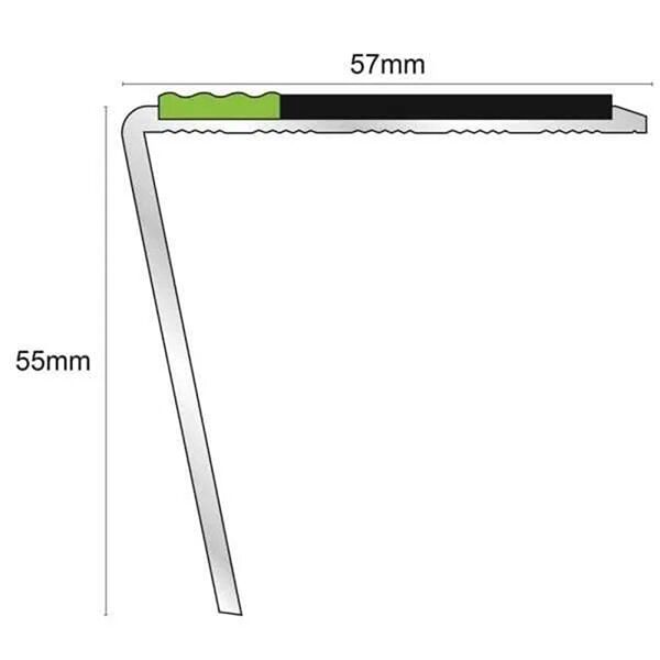 57mm x 55mm Rakeback Aluminator Stair Nosing Edge Trim With Tredsafe Pvc Insert DDA Compliant