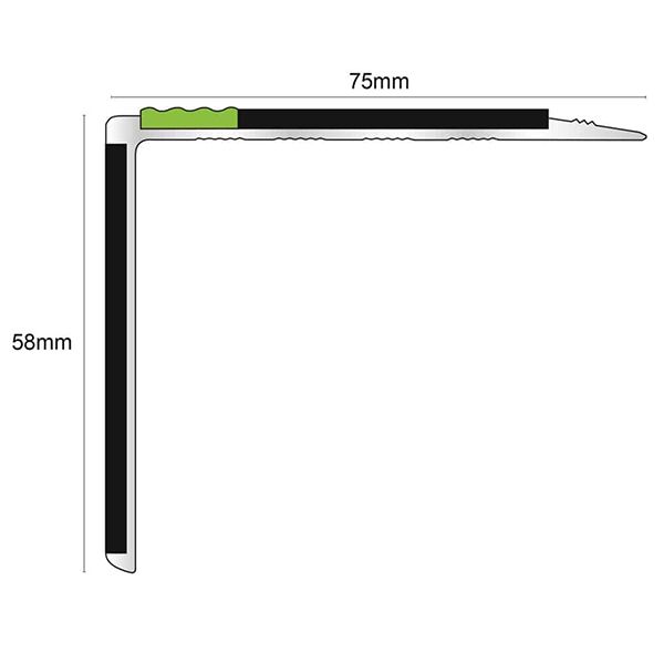 75mm x 58mm Aluminator Stair Nosing Edge Trim With Tredsafe Pvc Insert DDA Compliant