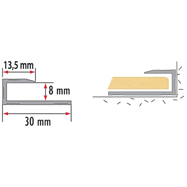 Aluminium 8mm Wood Effect Edging Trim Threshold Door Stops For Flooring