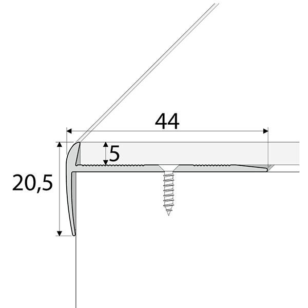 44mm x 20.5mm Stairs Nosing Screw Fix For 5mm Flooring Luxury Click Vinyl