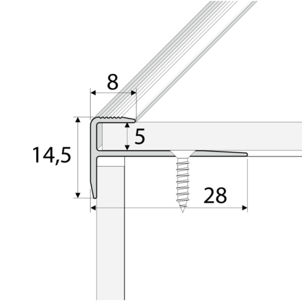 28mm x 14.5mm Aluminium Stairs Nosing For Luxury Click Vinyl For 5mm Flooring Non Slip