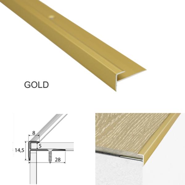 28mm x 14.5mm Aluminium Stairs Nosing For Luxury Click Vinyl For 5mm Flooring Non Slip