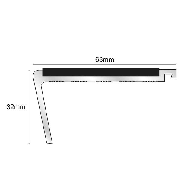 63mm x 32mm Rakeback Aluminium Stair Nosing With PVC Insert