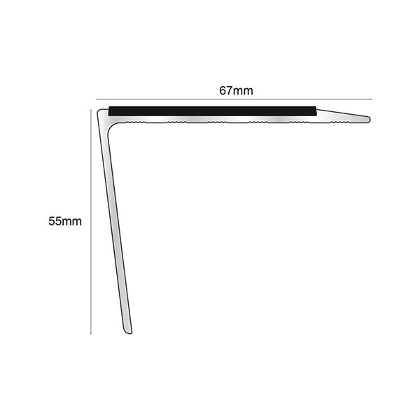 67mm x 55mm Aluminium Stair Nosing Edge Trim Rakeback With Pvc Insert DDA Compliant