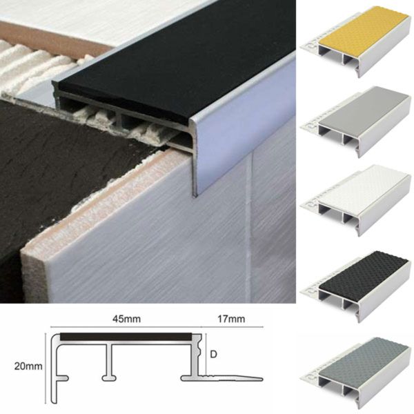 Slimline Ceramic Tile-In Stair Nosing For 10mm Flooring With Tredsafe PVC Insert