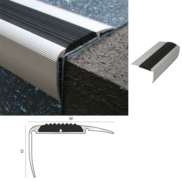 2.7m x 54mm x 30mm Retro Fit Stair Nosing With Non Slip Black Rubber Insert