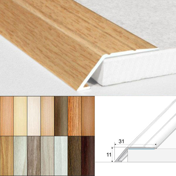 31mm Wide Aluminium Wood Effect door Threshold Ramp Self Adhesive