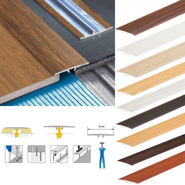 35mm Flat Aluminium Wood Effect Door Edging Bar Trim Threshold Laminate