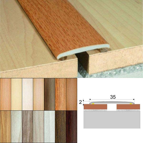 35mm Wide Flat Aluminium Wood Effect Door Threasholds Self Adhesive