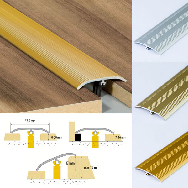 37mm Wide Push In Aluminium Door Bars Threshold Strip Transition Trim Laminate Tiles