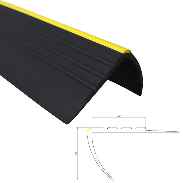 40mm x 40mm Non-Slip Flexible Bullnose Stair Nosing Warning