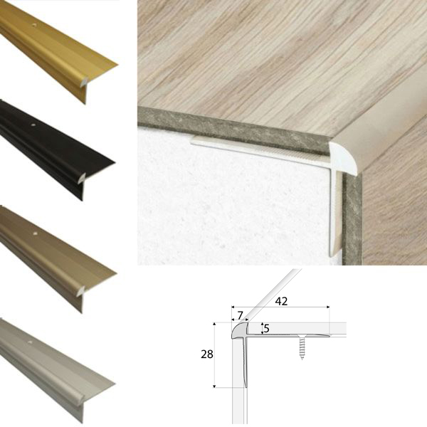 42mm x 28mm Aluminium Luxury Click Vinyl Flooring Stairs Nosing