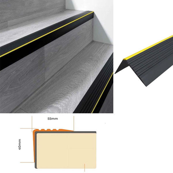 55mm x 40mm Flexible PVC Bullnose Stair Nosing Anti Slip