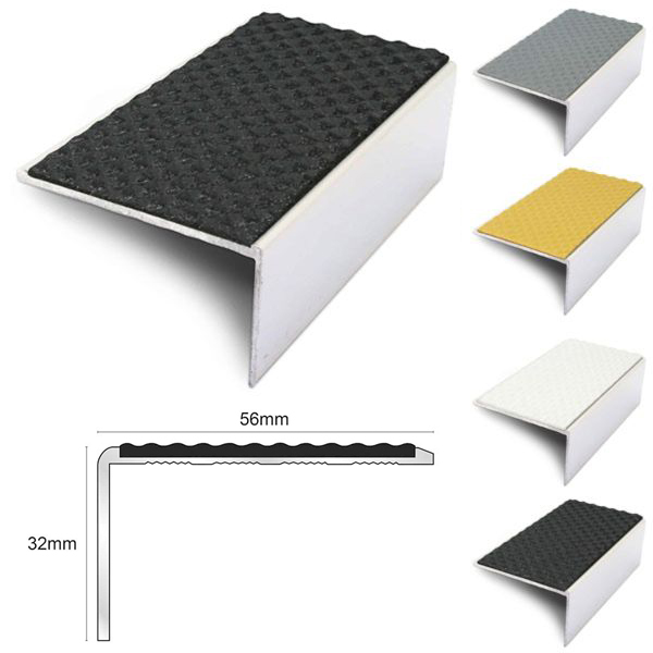 56mm x 32mm External Stair Nosing Edge Trim With Tredsafe PVC Insert