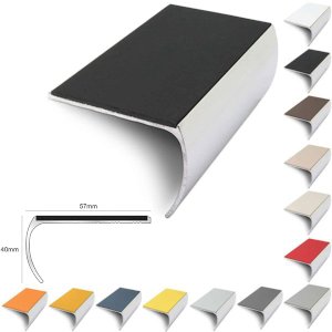 57mm x 40mm Bullnose Aluminium Stair Nosing Edge Trim With Pvc Insert