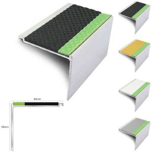 60mm x 55mm Aluminator Stair Nosing With Tredsafe PVC Insert Step Edge Protection