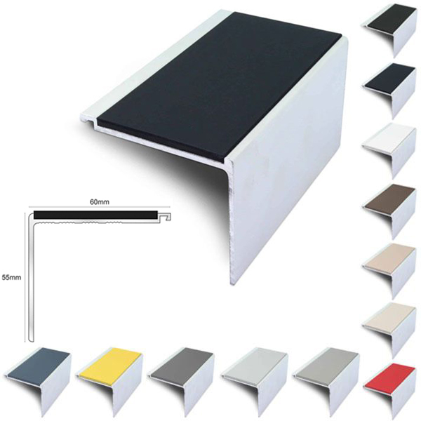 60mm x 55mm Commercial Stair Nosing With Non Slip PVC Insert Stair Edge Protection