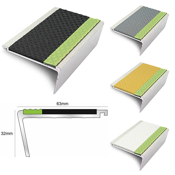 63mm x 32mm Rakeback Aluminator Stair Nosing With Tredsafe PVC Insert