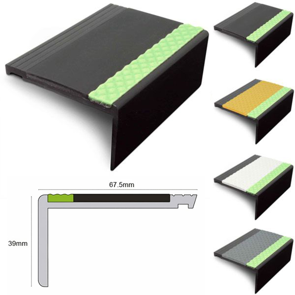 67.5mm x 39mm Aluminator Commercial Stair Nosing With Tredsafe PVC Insert