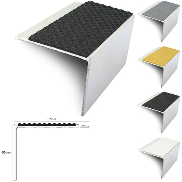 67mm x 55mm Commercial Stair Nosing Edge Trim With Tredsafe Pvc Insert