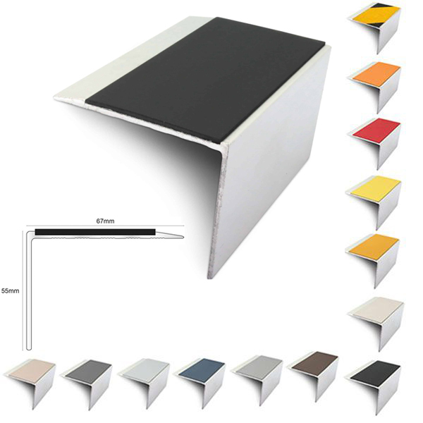 67mm x 55mm Slimline Stair Nosing Edge Trim With Non-Slip Pvc Insert DDA Compliant