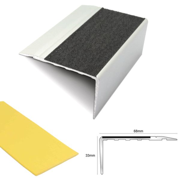 68mm x 33mm Aluminium Stair Nosing Edge Trim With Non Slip Pvc Insert