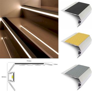 77.5mm x 48.5mm Treadlite Stair Nosing Vision Light Down Wtih Tredsafe PVC Insert