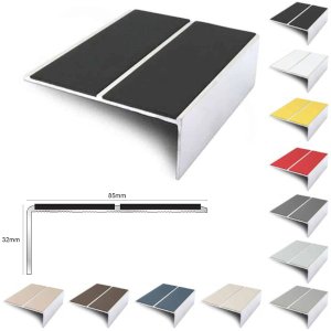 85mm x 32mm Aluminium Stair Nosing Edge Trim With Pvc Insert