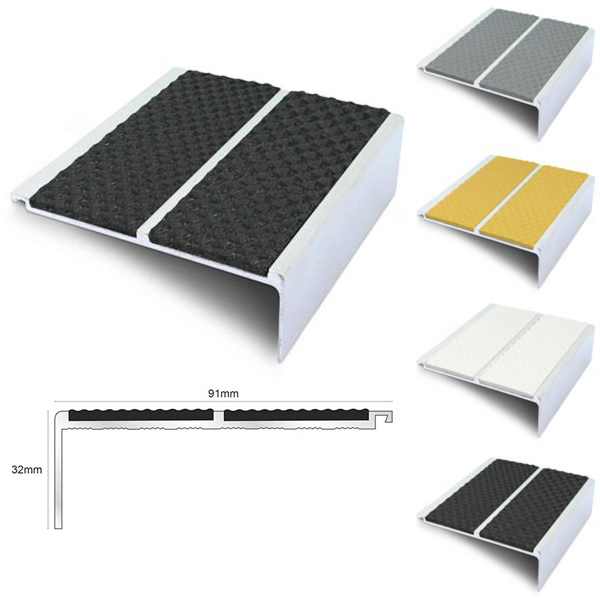 91mm x 32mm Commercial Stair Nosing With Non Slip Tredsafe PVC Insert