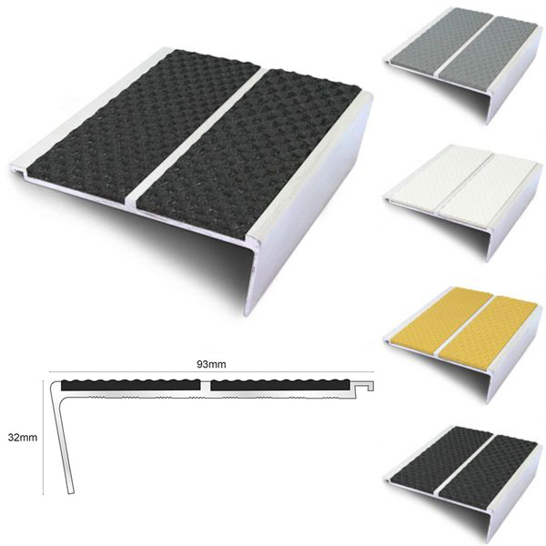 91mm x 35mm Rakeback External Stair Nosing With Non Slip Tredsafe PVC Insert