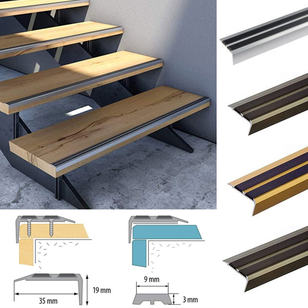 Aluminium Anti Slip Stair Edge Nosing Trim With Non Slip Rubber Insert